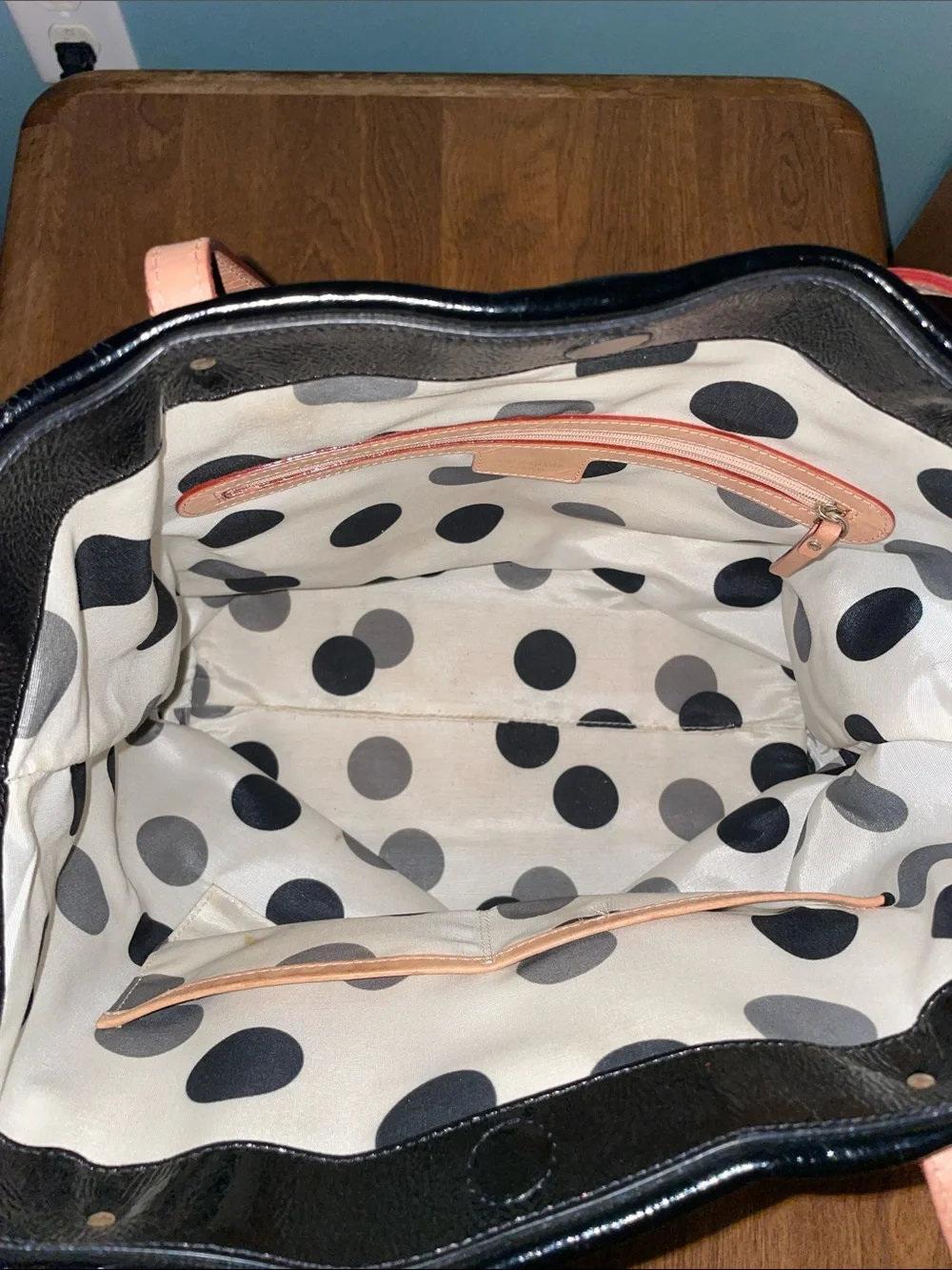 kate spade Black Patent Leather Tote with Brown Handles